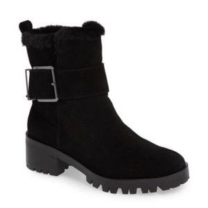 Karl Lagerfeld Preslie Black Suede Faux Fur Lined Booties